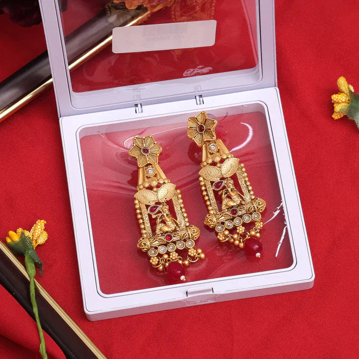 Rajwadi Gold-Plated Stone Studded Lord Krishna Dangler Earrings