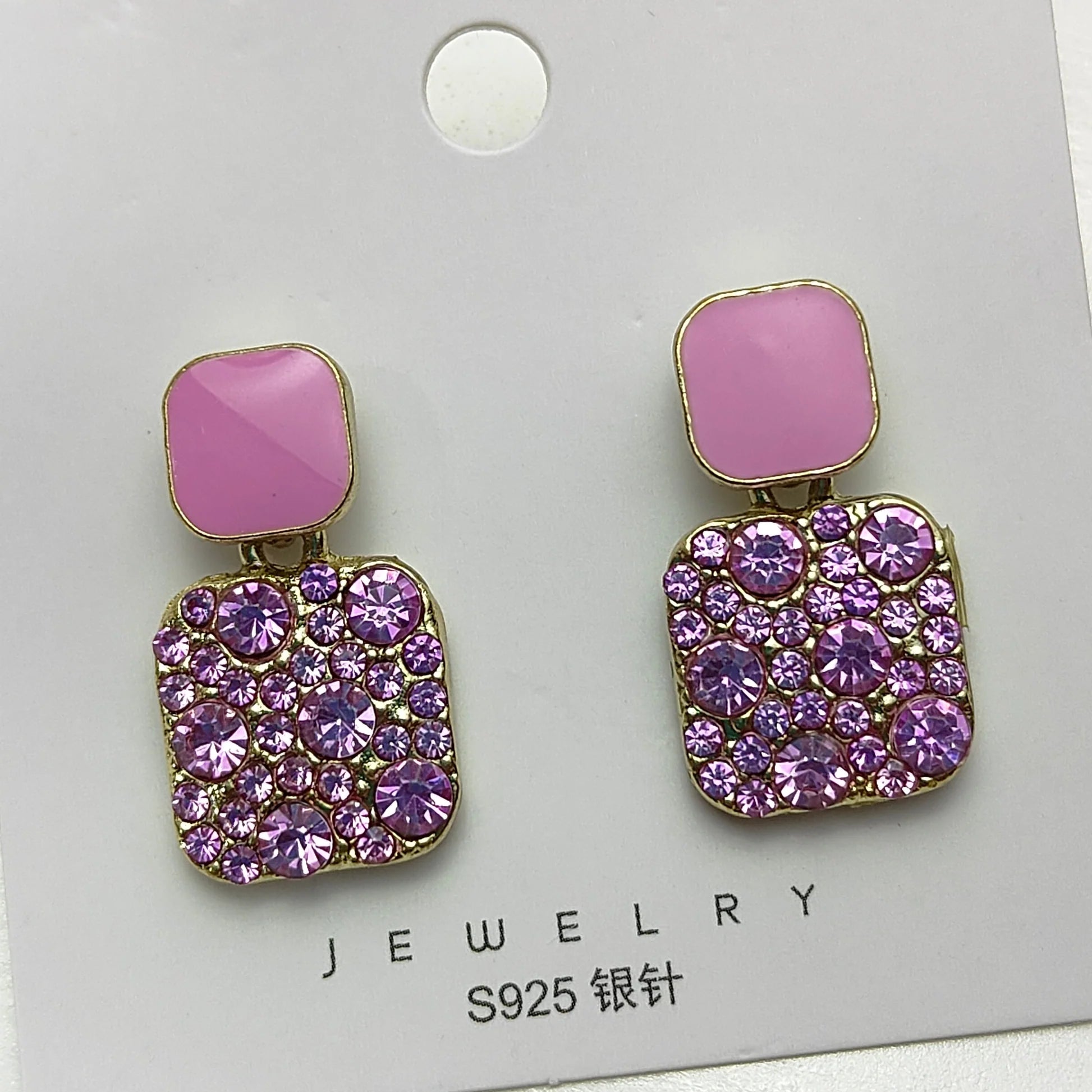 Rhinestone Embellished Korean Design Earrings, Purple