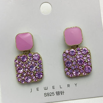 Rhinestone Embellished Korean Design Earrings, Purple