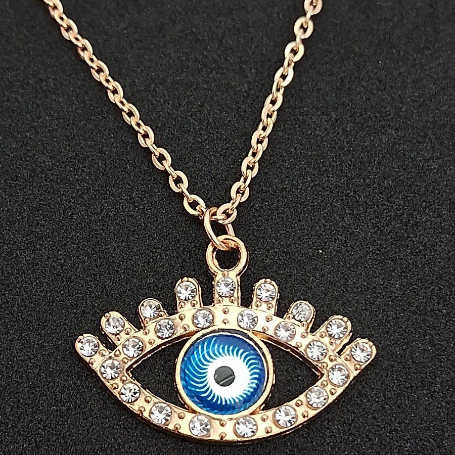 Rhinestone Studded Evil Eye Pendant Necklace