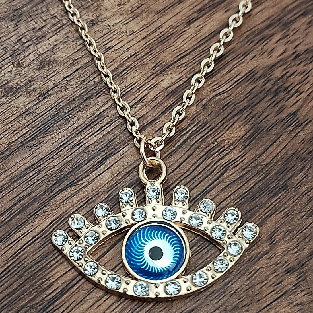 Rhinestone Studded Evil Eye Pendant Necklace