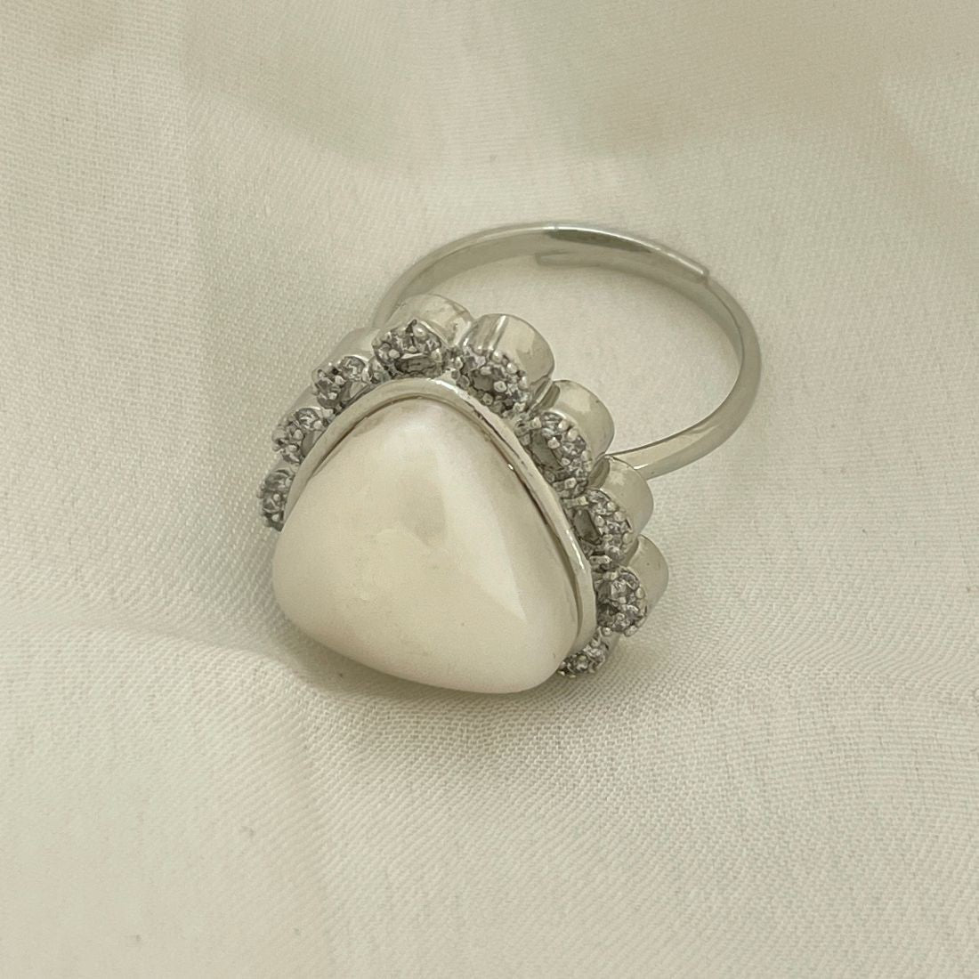 Rhodium-Plated American Diamond Statement Ring