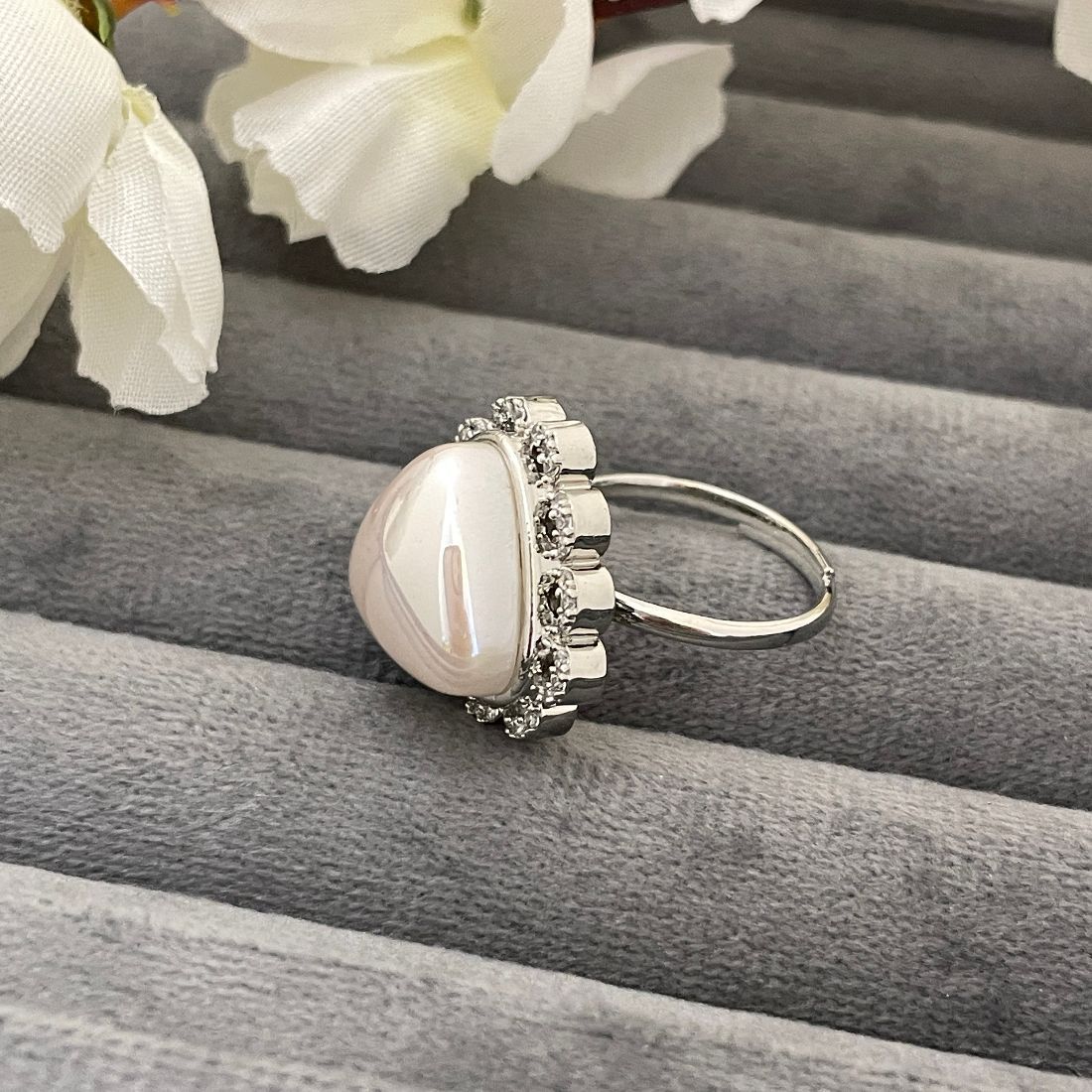 Rhodium-Plated American Diamond Statement Ring