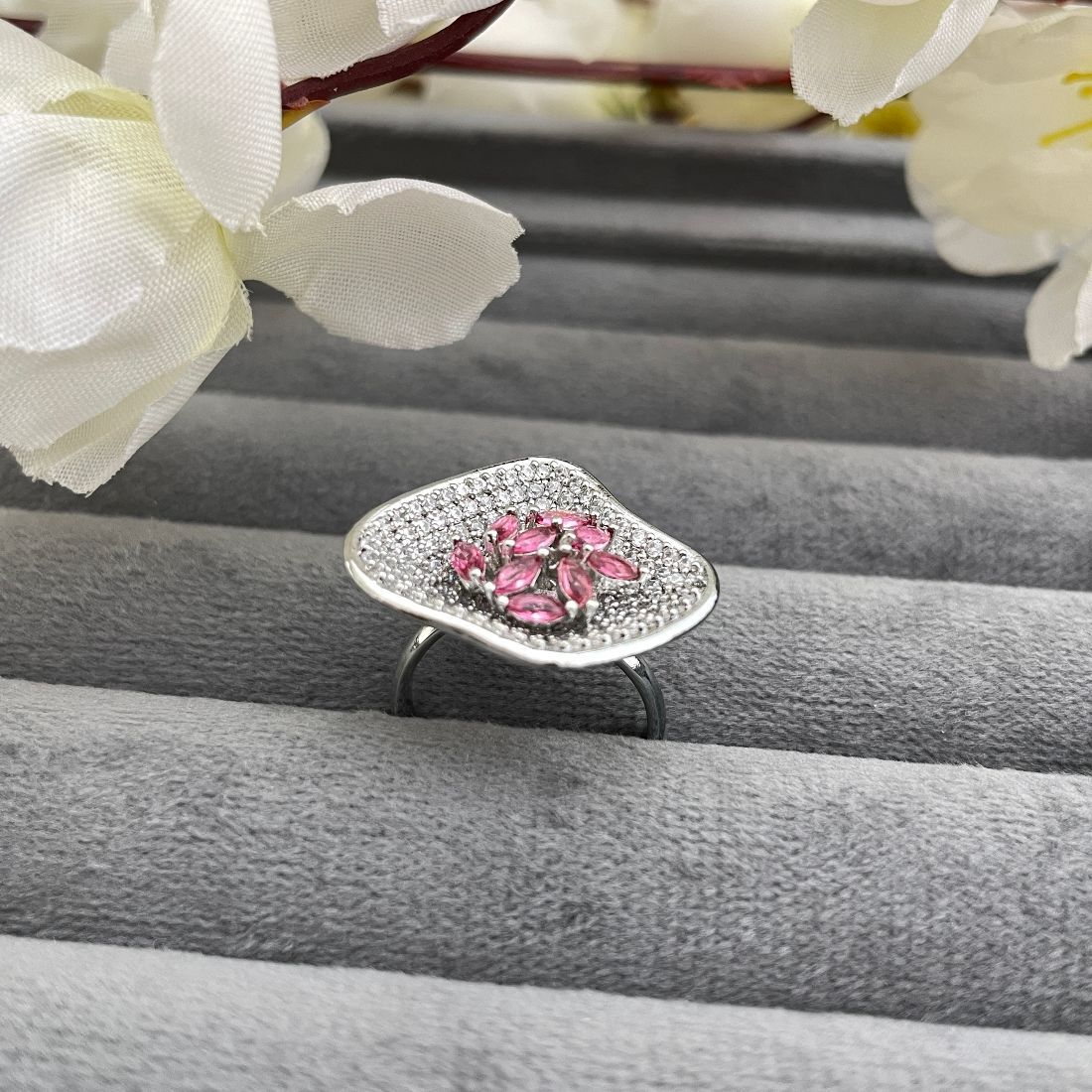 Rhodium-Plated Cubic Zirconia Adjustable Partywear Ring