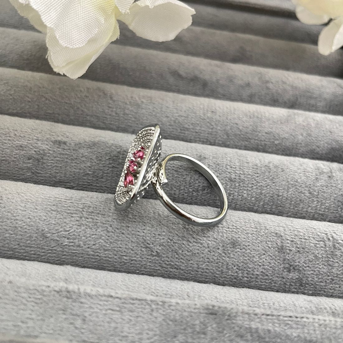 Rhodium-Plated Cubic Zirconia Adjustable Partywear Ring