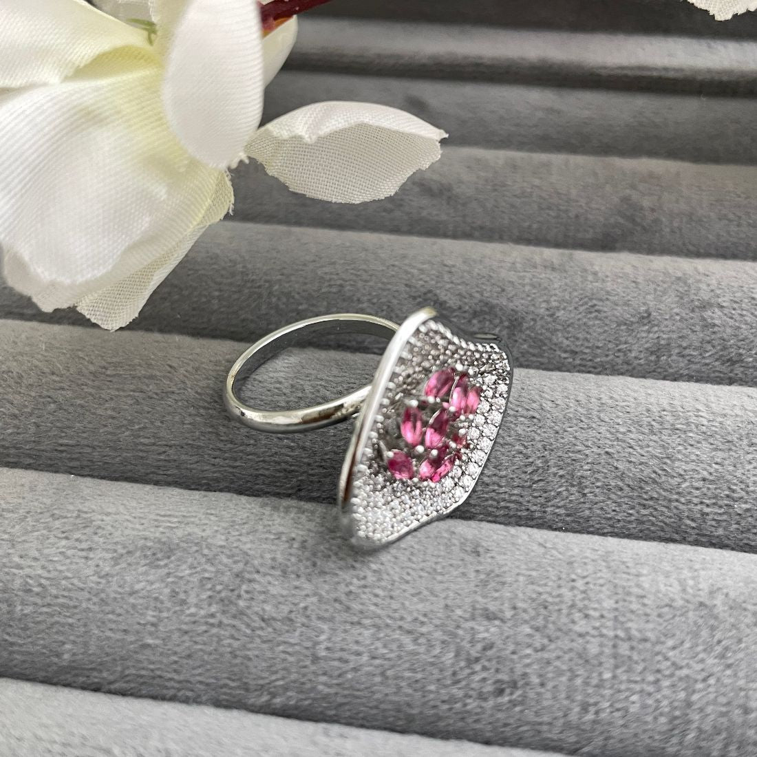 Rhodium-Plated Cubic Zirconia Adjustable Partywear Ring