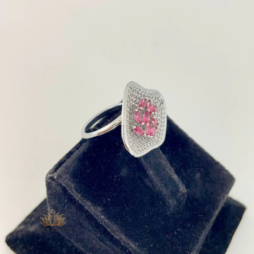 Rhodium-Plated Cubic Zirconia Adjustable Partywear Ring