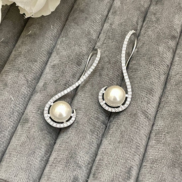 Masakali Rhodium-Plated Cubic Zirconia Embellished Pearl Earrings