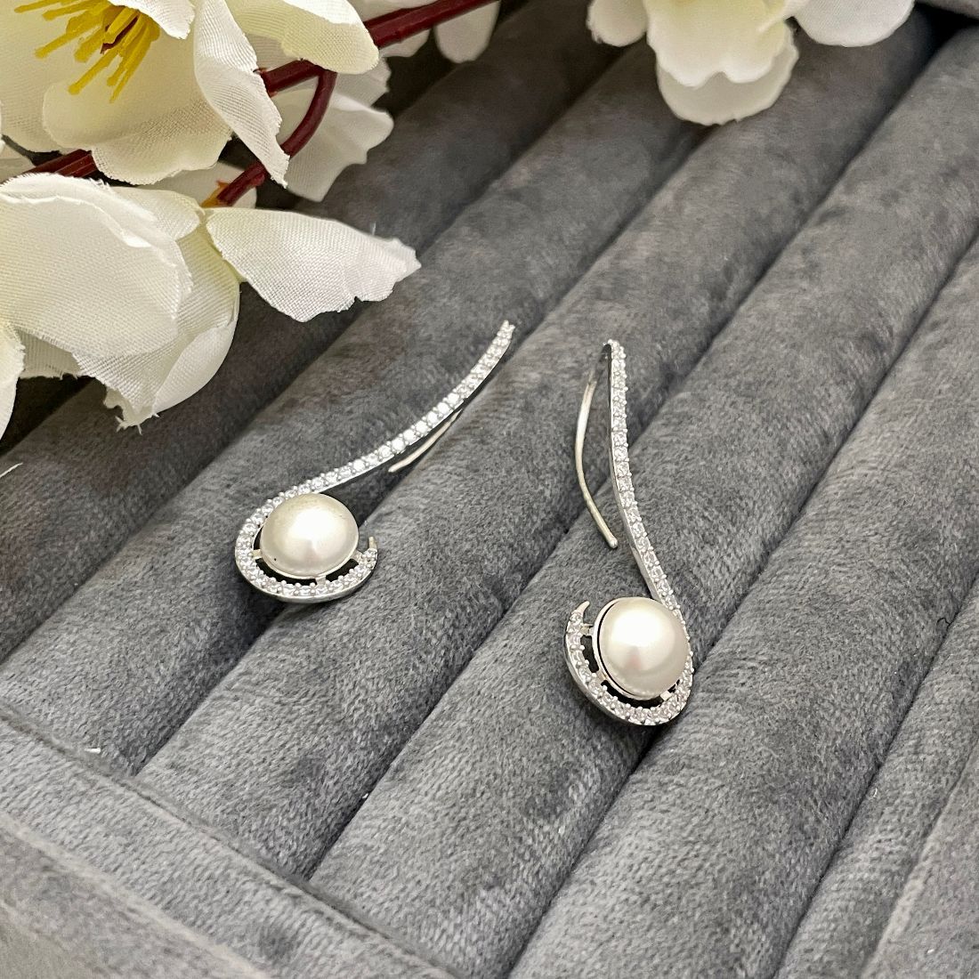 Masakali Rhodium-Plated Cubic Zirconia Embellished Pearl Earrings