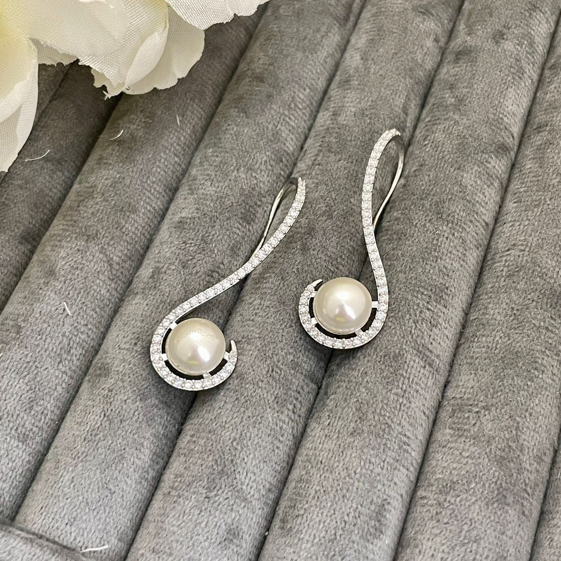 Masakali Rhodium-Plated Cubic Zirconia Embellished Pearl Earrings