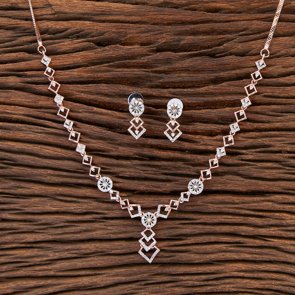 Rose Gold-Plated American Diamond Designer Necklace Set