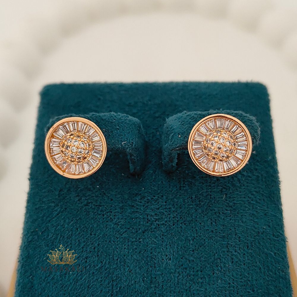 Rose Gold-Plated CZ Embellished Korean Stud Earrings