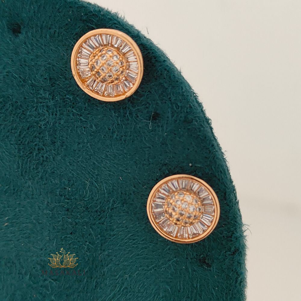 Rose Gold-Plated CZ Embellished Korean Stud Earrings