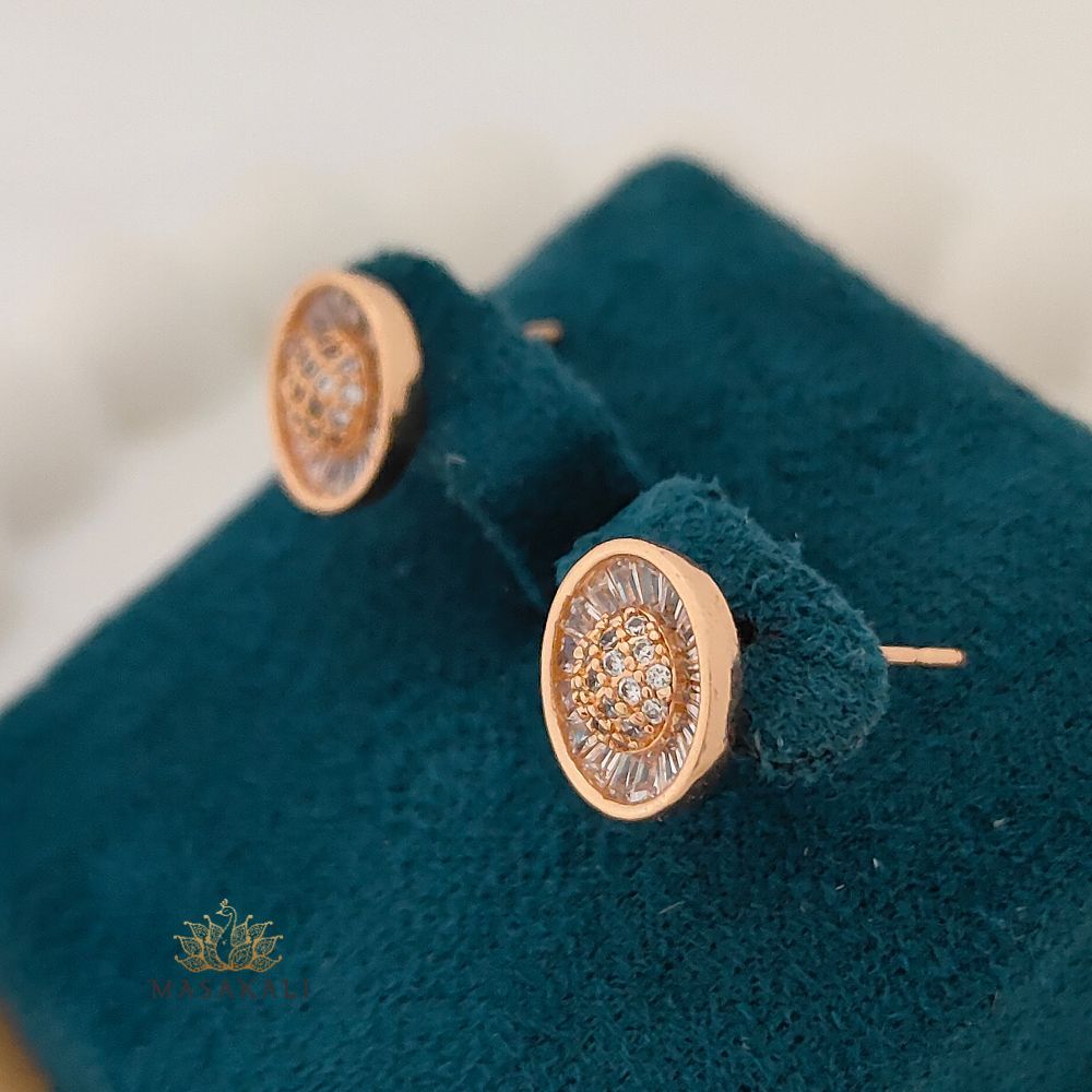 Rose Gold-Plated CZ Embellished Korean Stud Earrings