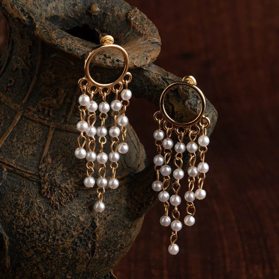 Rose Gold-Plated Chandelier Pearl Tassel Earrings For Women & Girls