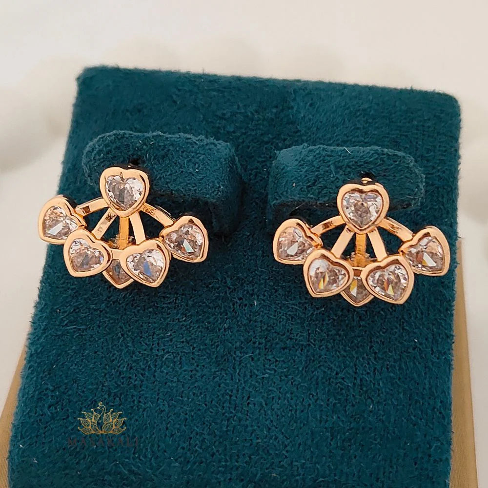 Rose Gold-Plated Crystal Studded Korean Heart Earrings