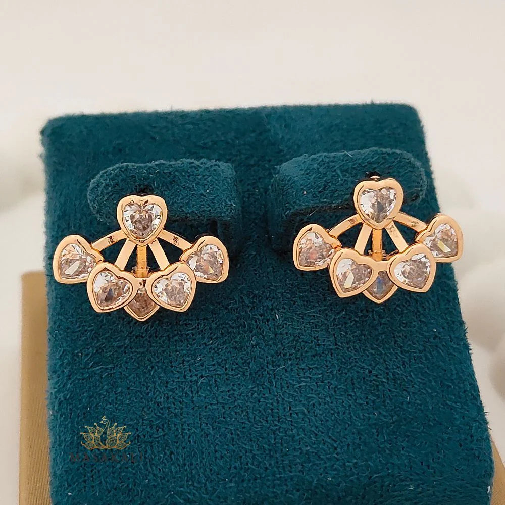 Rose Gold-Plated Crystal Studded Korean Heart Earrings