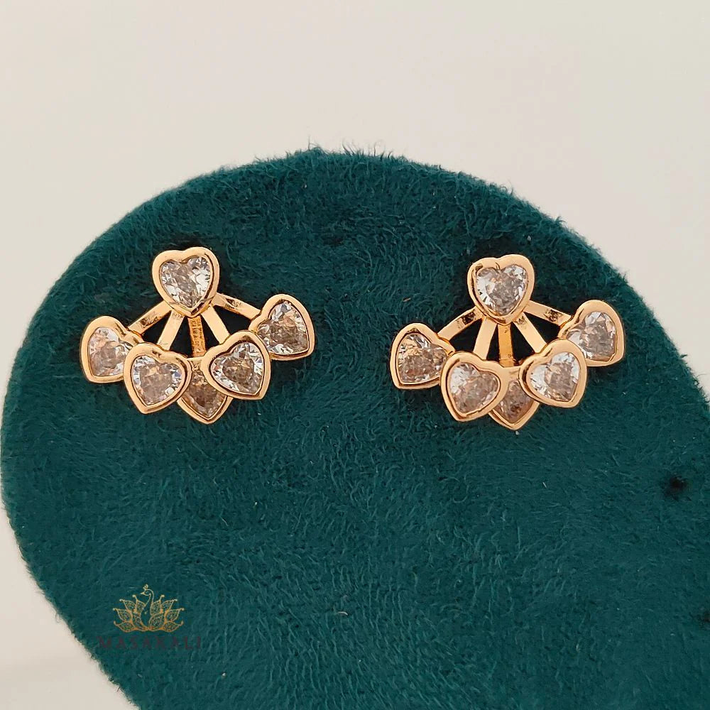 Rose Gold-Plated Crystal Studded Korean Heart Earrings
