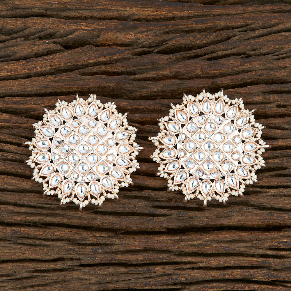 Rose Gold-Plated Sunflower Design Indo-Western Stud Earrings