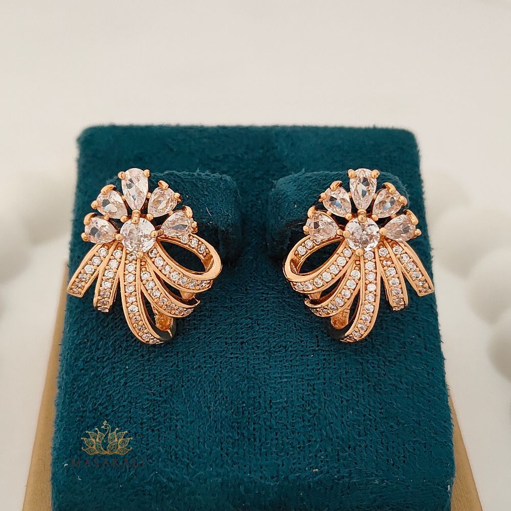 Rose Gold-Plated Trendy AD Stone Studded Partywear Earrings