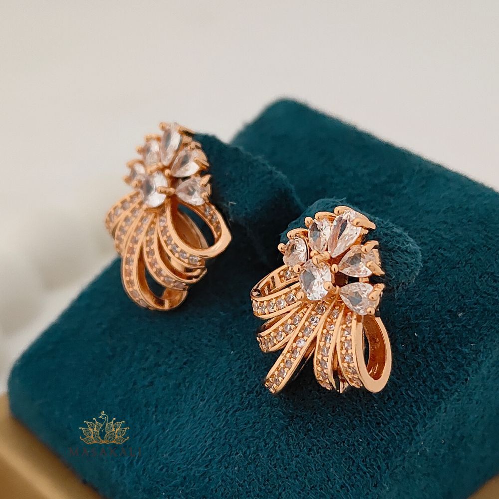 Rose Gold-Plated Trendy AD Stone Studded Partywear Earrings