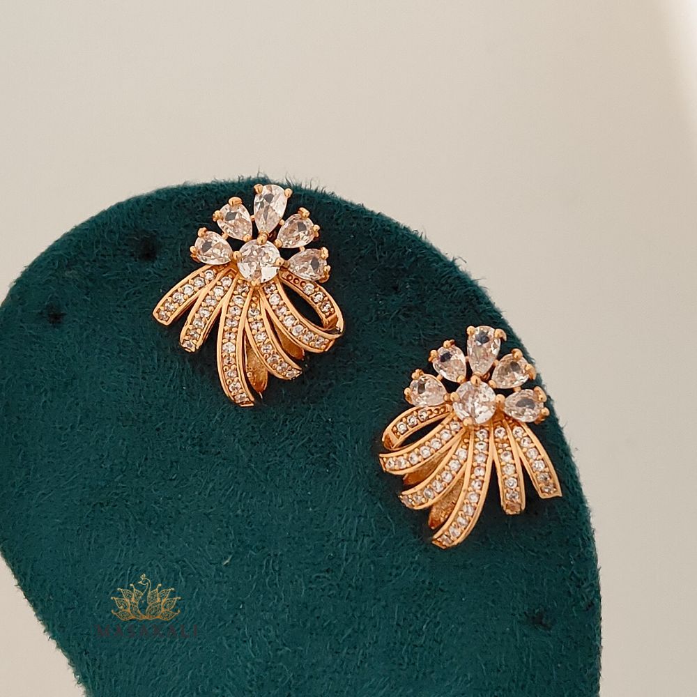 Rose Gold-Plated Trendy AD Stone Studded Partywear Earrings