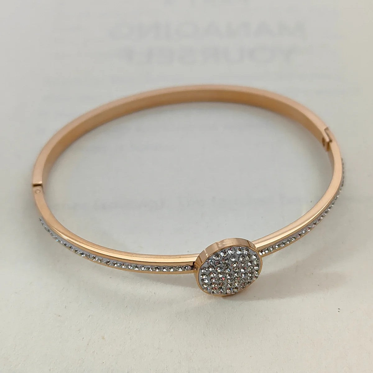 Rose Gold-Toned Anti-Tarnish AD Embellished Openable Bracelet