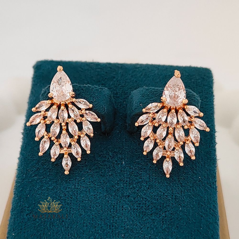 Rose Gold Crystal Embellished Partywear Korean Earrings