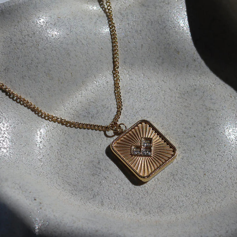 Rose Gold Zirconia Embellished Heart Block Pendant Necklace