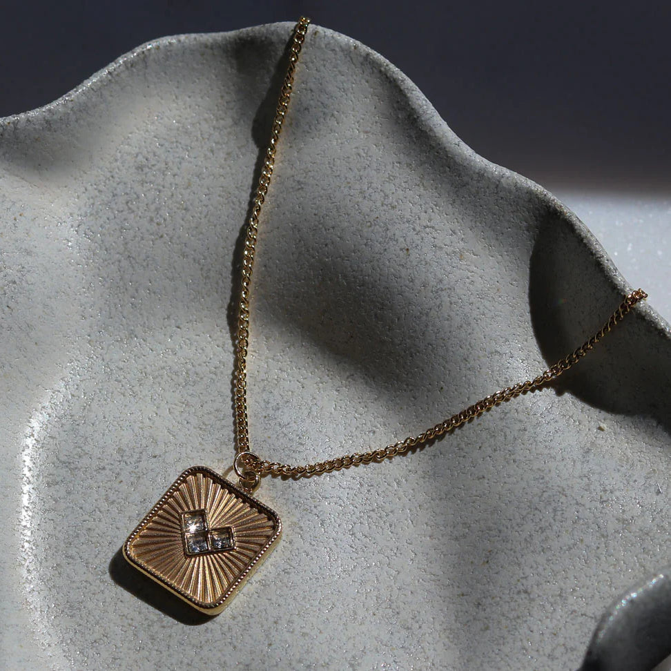 Rose Gold Zirconia Embellished Heart Block Pendant Necklace