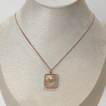 Rose Gold Zirconia Embellished Heart Block Pendant Necklace
