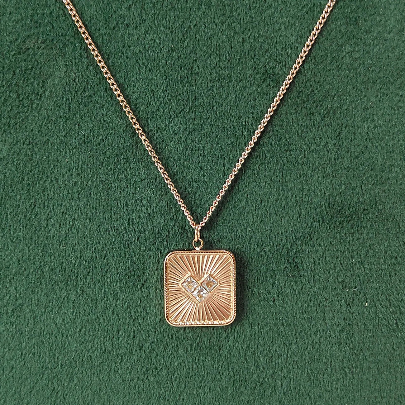 Rose Gold Zirconia Embellished Heart Block Pendant Necklace