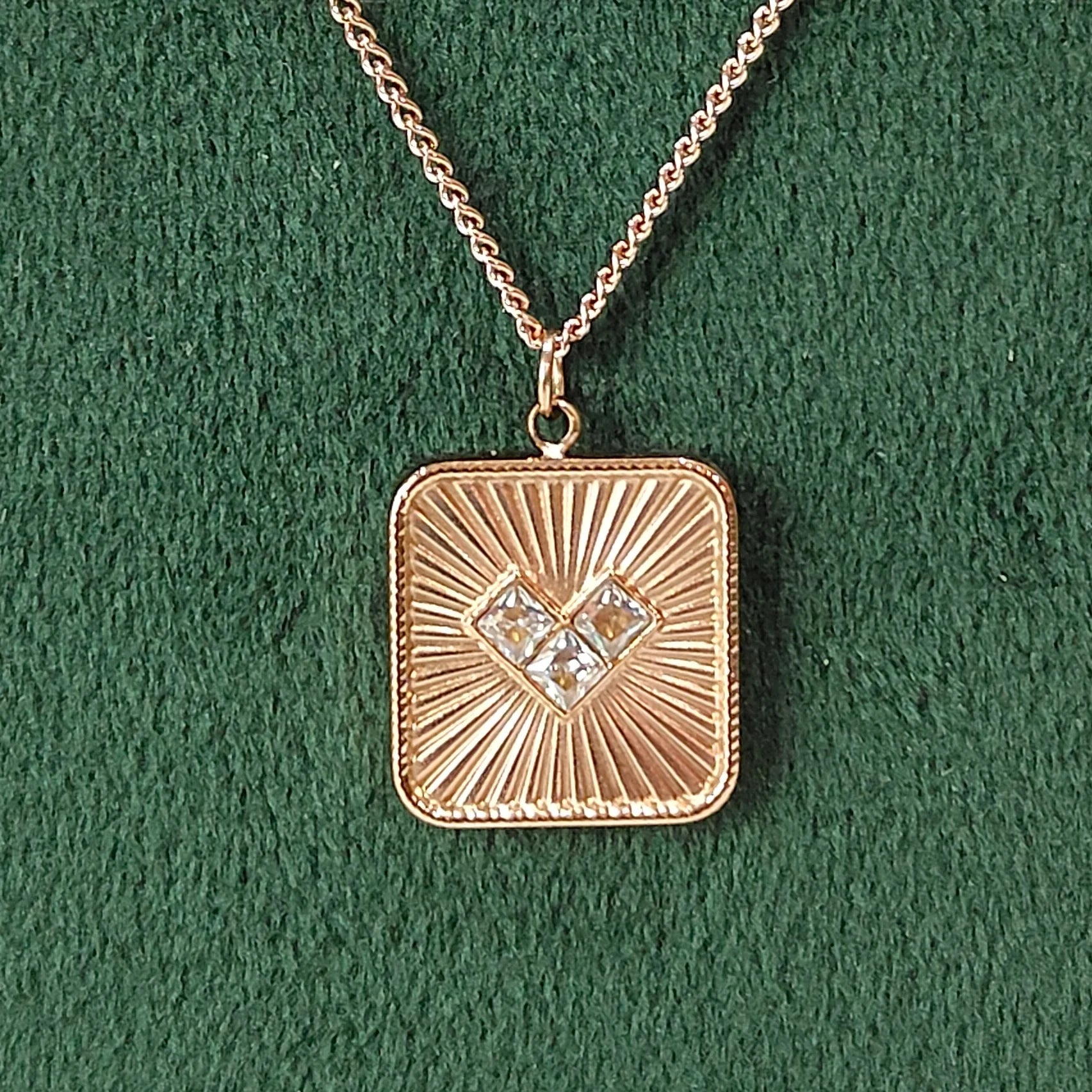 Rose Gold Zirconia Embellished Heart Block Pendant Necklace