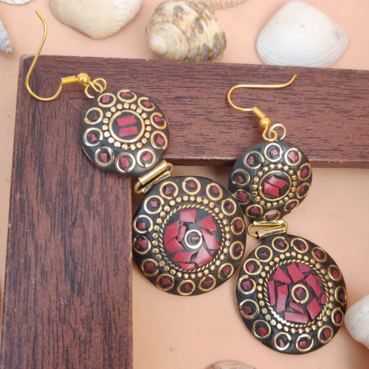 Round-Shaped Double-Layer Lac Work Dangler Earrings