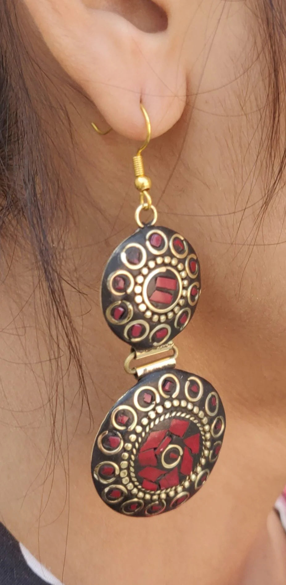 Round-Shaped Double-Layer Lac Work Dangler Earrings