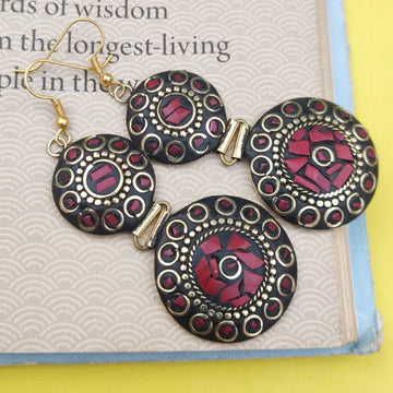 Round-Shaped Double-Layer Lac Work Dangler Earrings