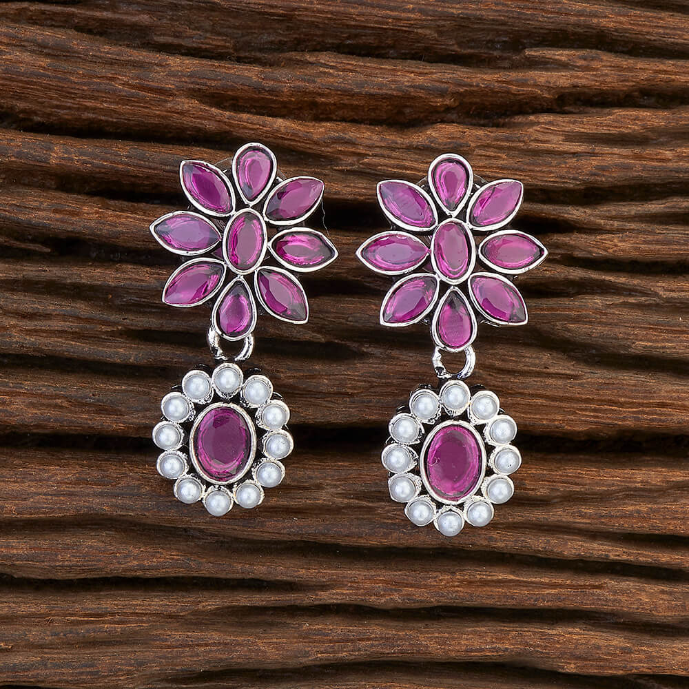 Ruby Crystal Stone-Studded Dangler Earrings