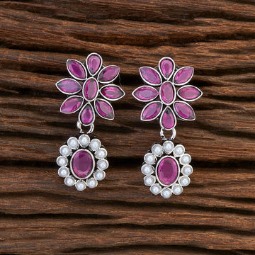 Ruby Crystal Stone-Studded Dangler Earrings