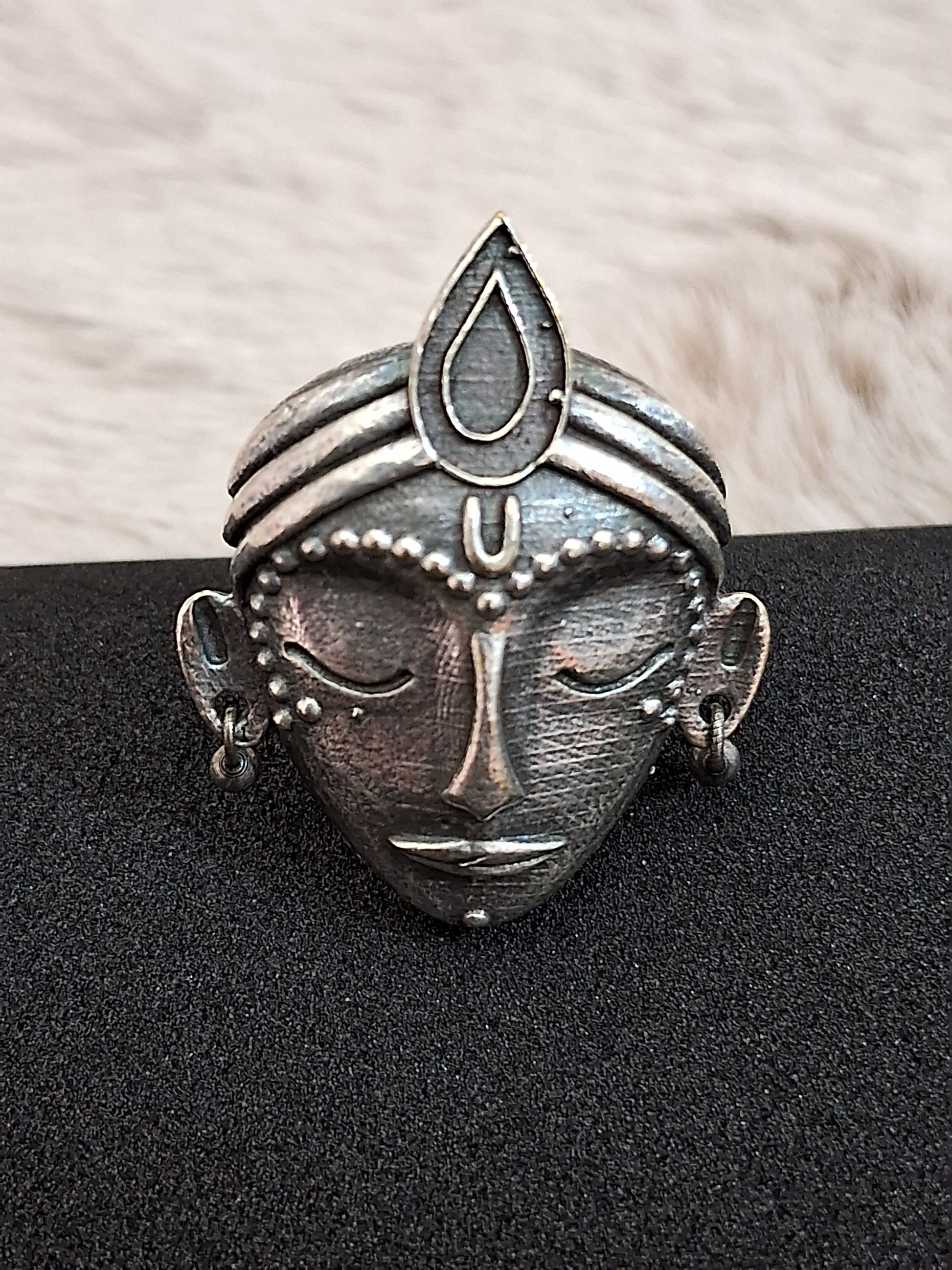 Shri Krishna Ring, Silver Oxidised Krishna Face Design Anguthi