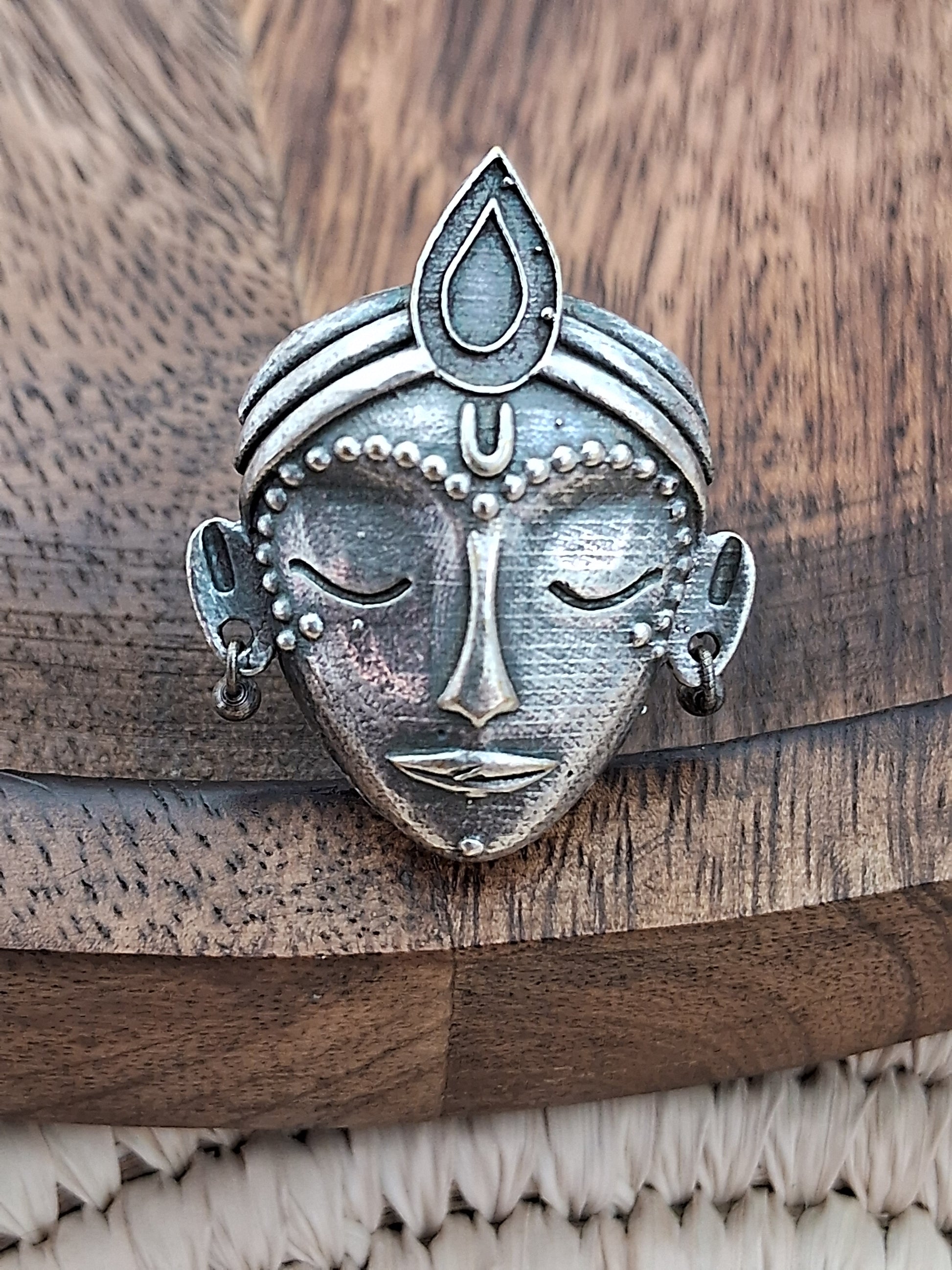 Shri Krishna Ring, Silver Oxidised Krishna Face Design Anguthi