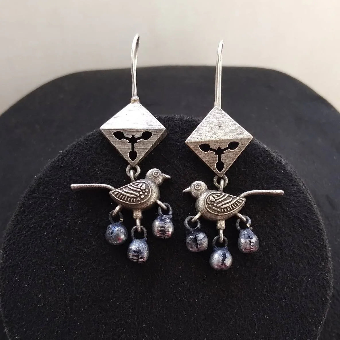 Silver-Lookalike Birdsong Antique Dangler Earrings