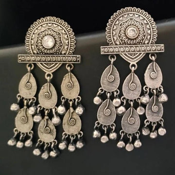 Silver-Plated Antique Chandelier Ghungroo Dangler Earrings