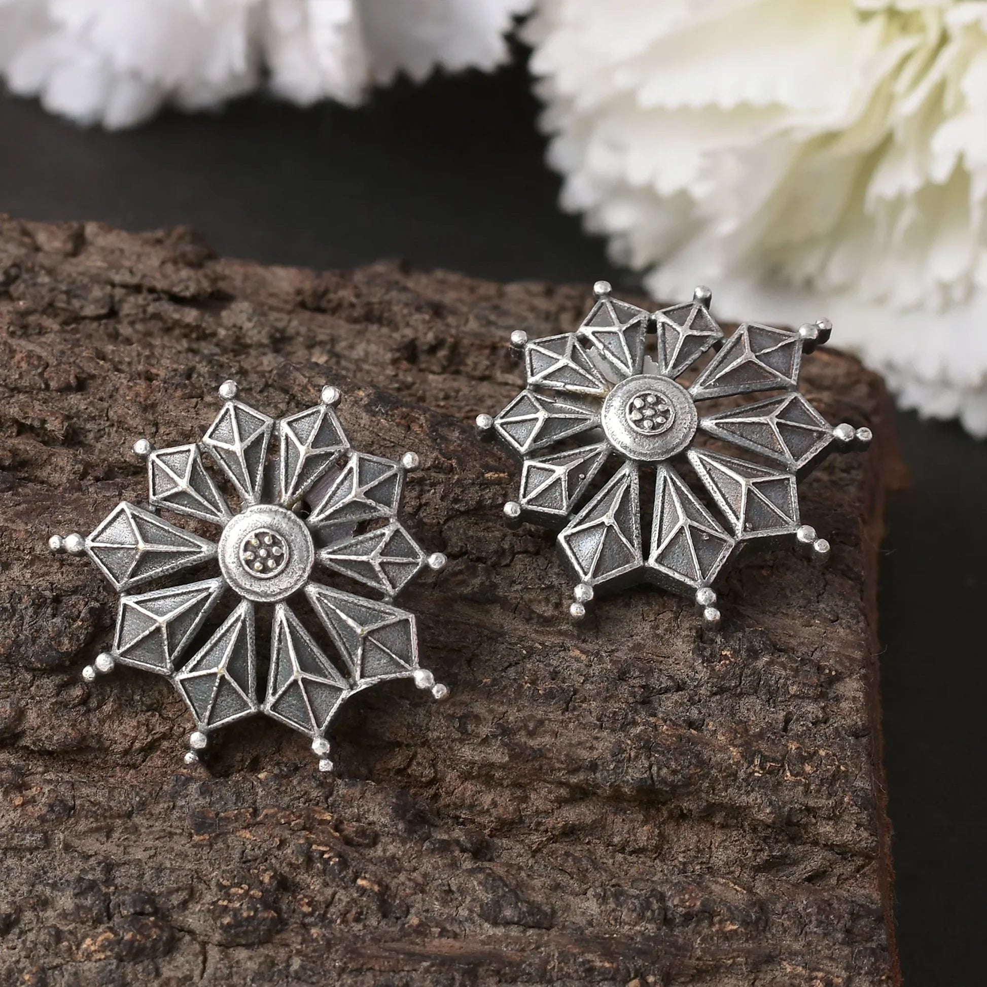 Silver-Plated Classic Oxidised Stud Earrings For Women