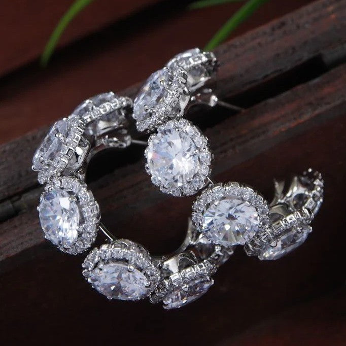 Silver-Plated Cubic Zirconia Embellished Hoop Earrings