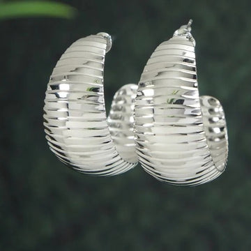 Silver-Plated Dailywear Chunky Hoop Earrings For Women & Girls