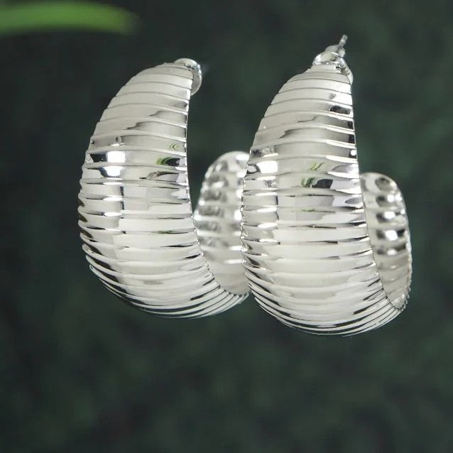 Silver-Plated Dailywear Chunky Hoop Earrings For Women & Girls