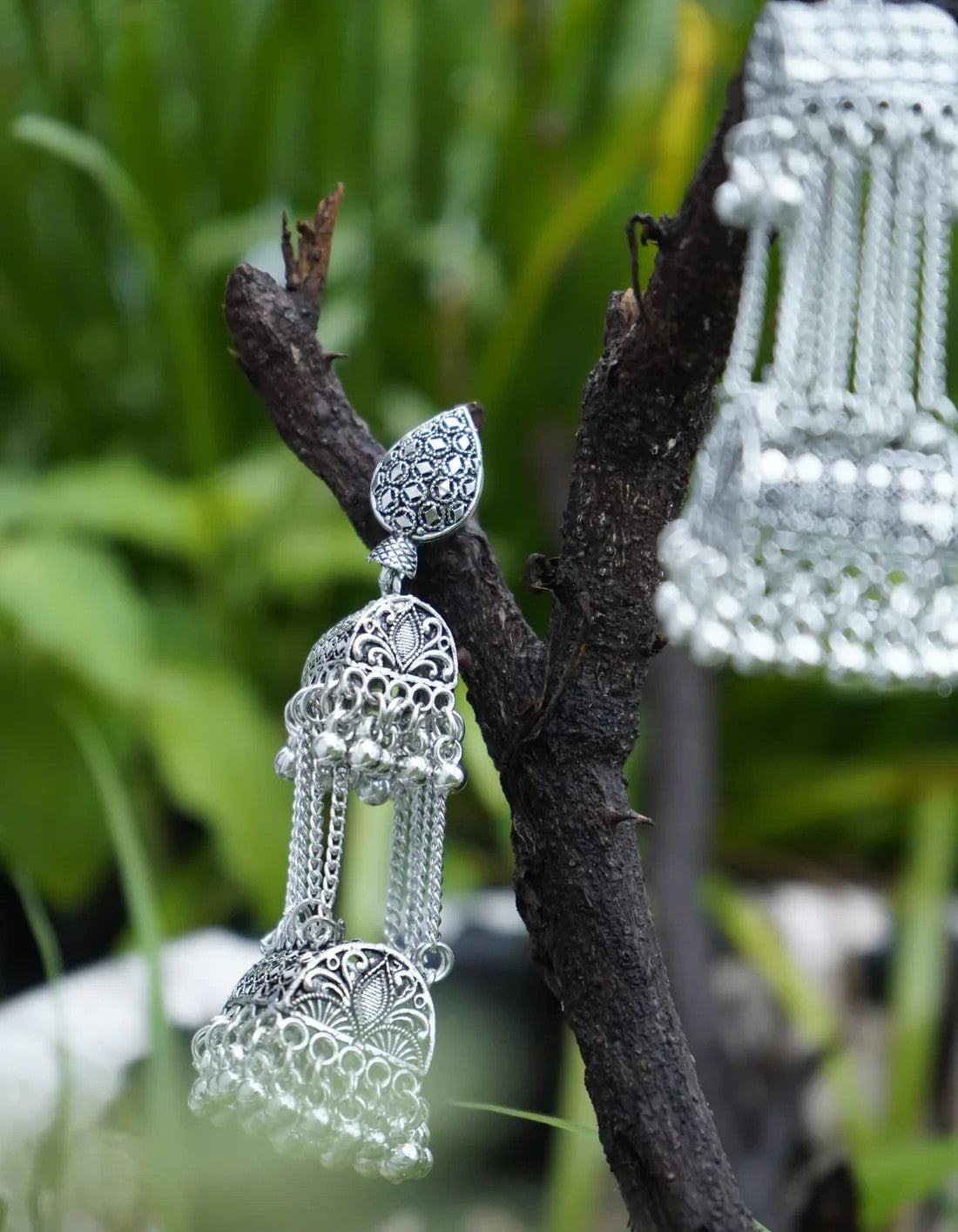 Silver-Plated Elegant Tassel Jhumka Earrings For Women & Girls