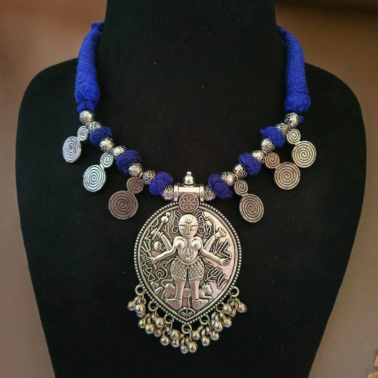 Silver-Plated Goddess Kali Pendant Durga Necklace