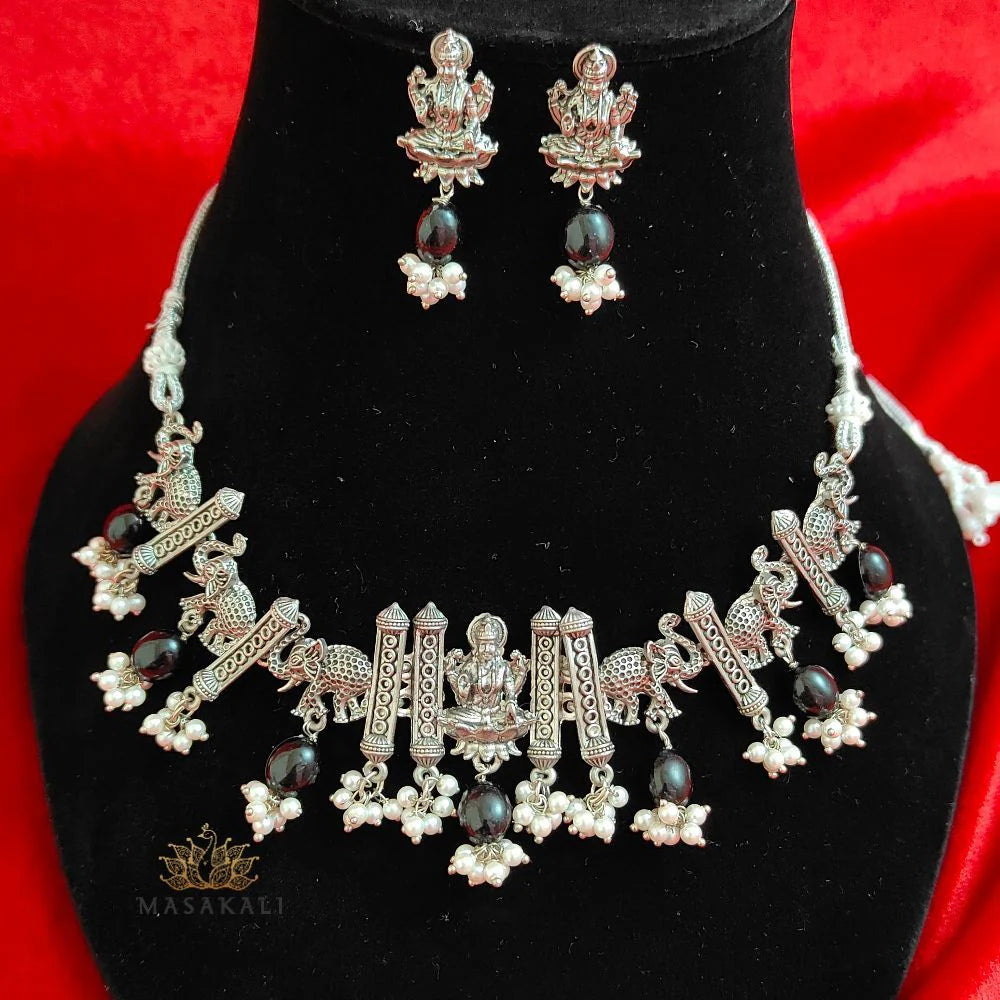 Silver-Plated Goddess Laxmi Choker Necklace Set