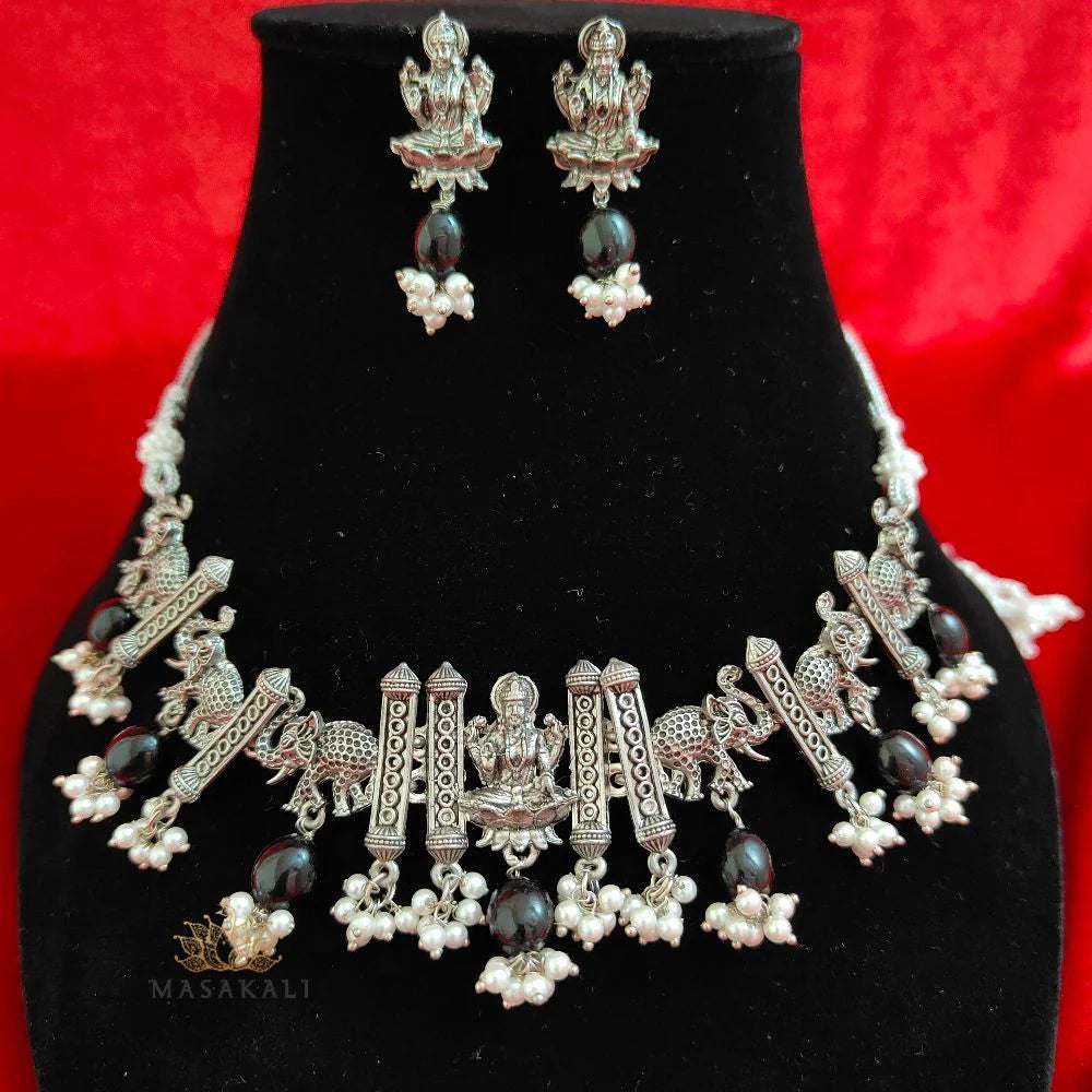 Silver-Plated Goddess Laxmi Choker Necklace Set